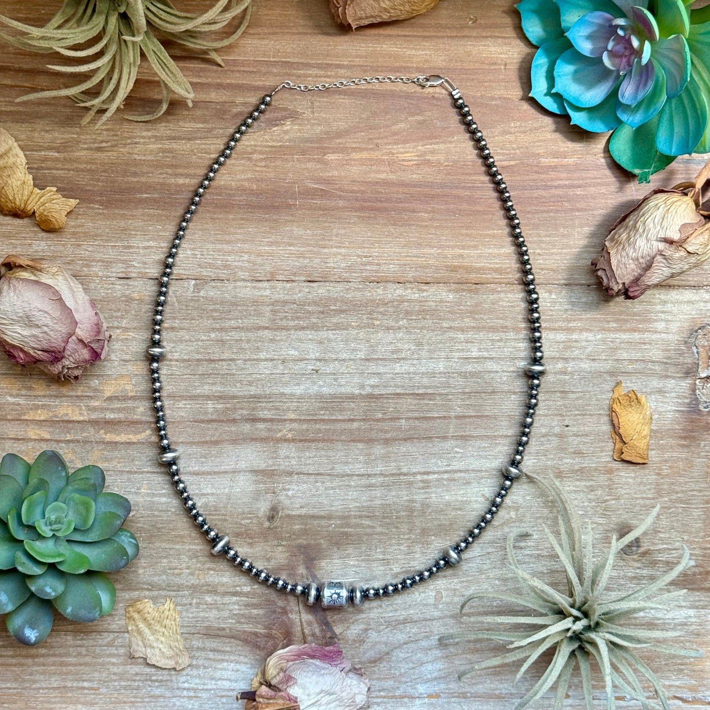 Sterling Silver Pearl, Saucer & Barrel Bead Necklace