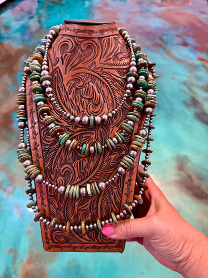 Jaci Stack – Green Turquoise & Sterling Silver Pearl Necklaces