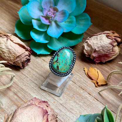 MJ Freeform Green Turquoise Adjustable Sterling Silver Ring