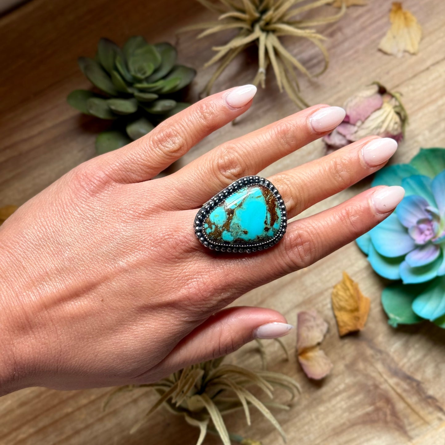MJ Turquoise Ring – Sterling Silver Adjustable Band