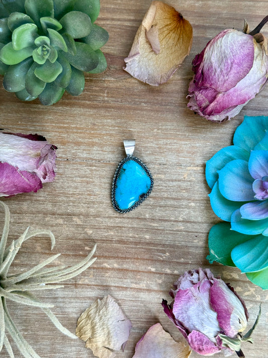 MJ turquoise sterling silver pendant fitting 5mm pearls handmade in-house in the USA
