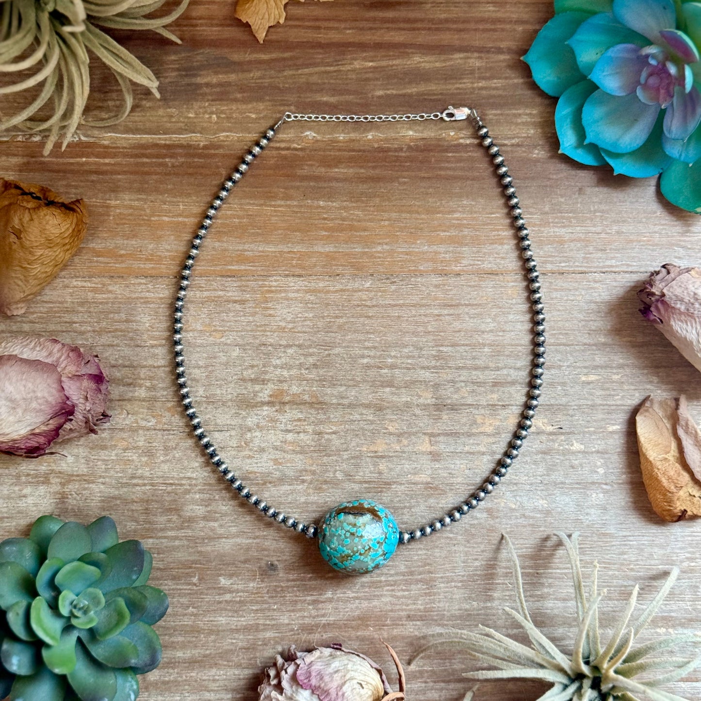 Rare Mine 8 Turquoise & Sterling Silver Pearl Necklace