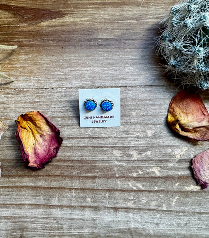 Stud Earrings Blue Opal & Sterling Silver