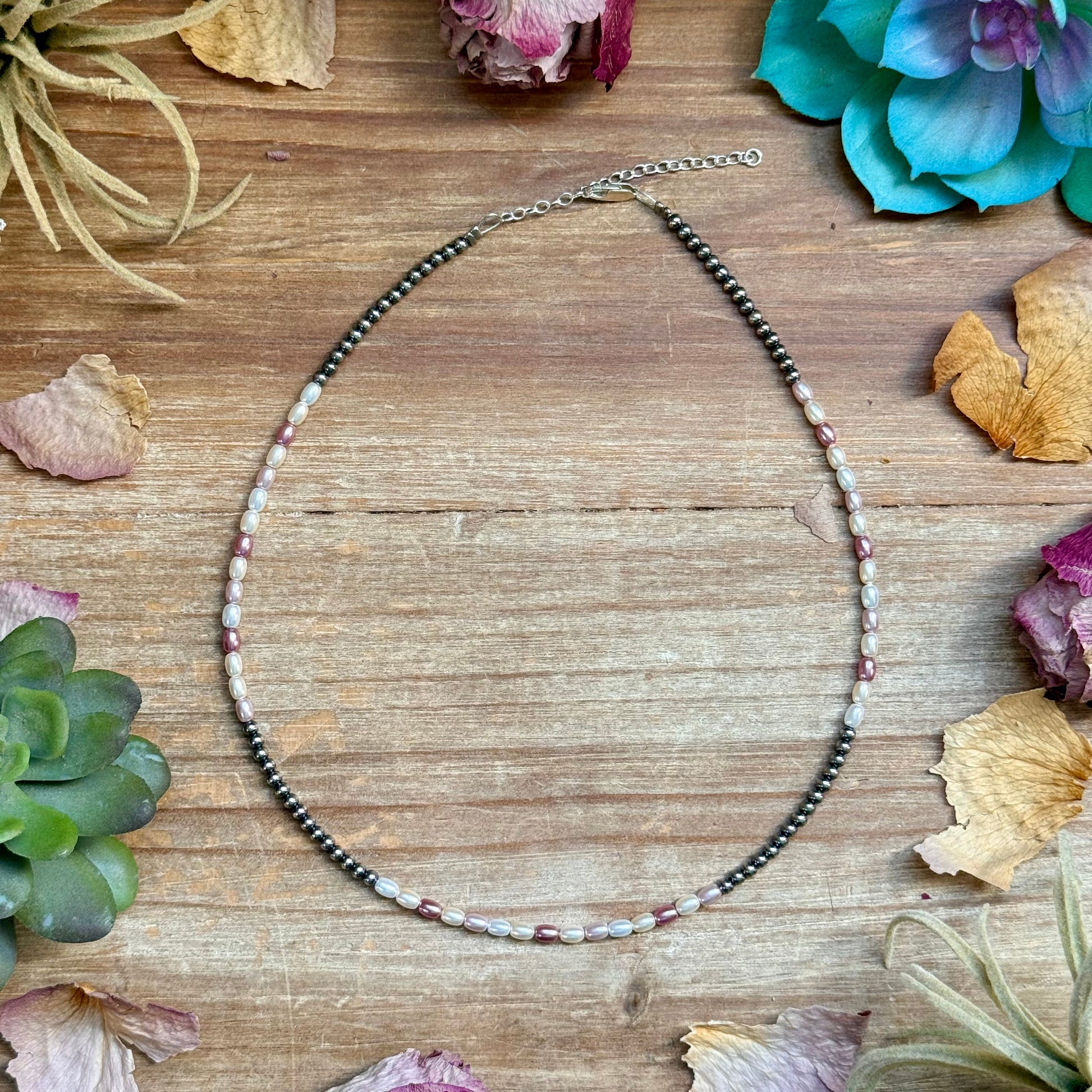 15.25 inch pink freshwater pearl necklace with 3mm sterling silver pearls handmade by The Bijoux FAB
