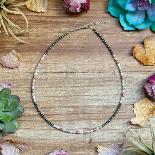 15.25 inch pink freshwater pearl necklace with 3mm sterling silver pearls handmade by The Bijoux FAB
