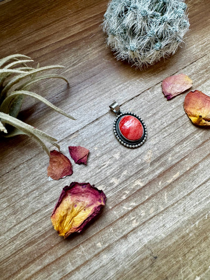 Round Pendant - Orange Spiny & Sterling Silver