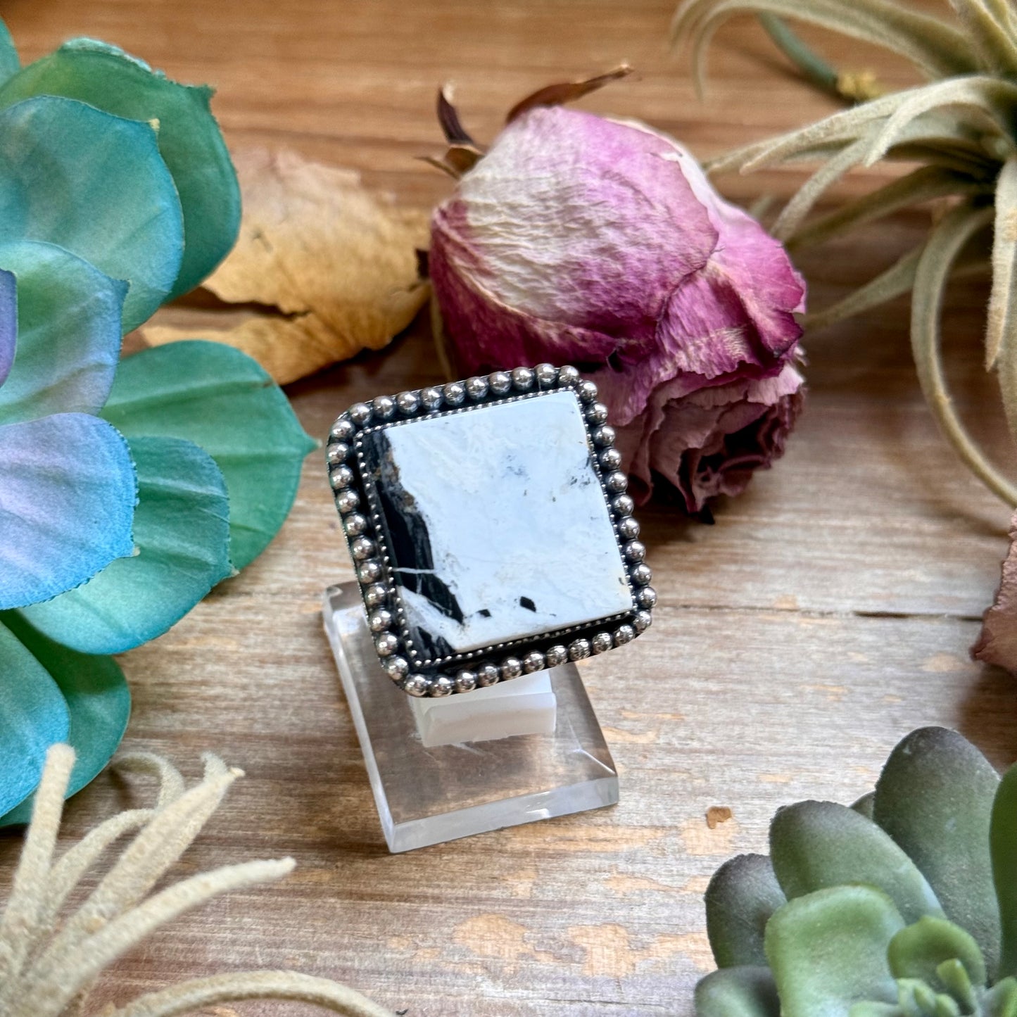 Mj ring - White Buffalo Adjustable Ring Square