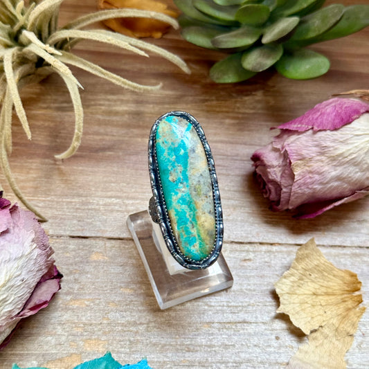 MJ turquoise ring in sterling silver with adjustable band handmade in-house in the USA
