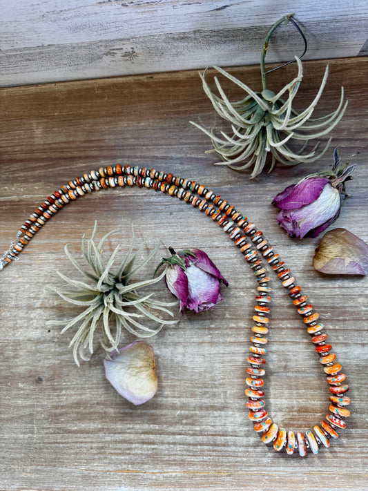 32.5-inch sterling silver pearl necklace with spiny oyster and turquoise beads, handmade by The Bijoux FAB in the USA, NFR Collection