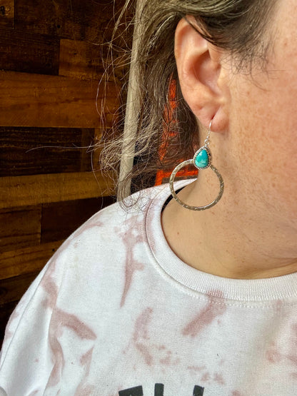 Dangle Earrings Hoop Kingman Turquoise & Sterling Silver