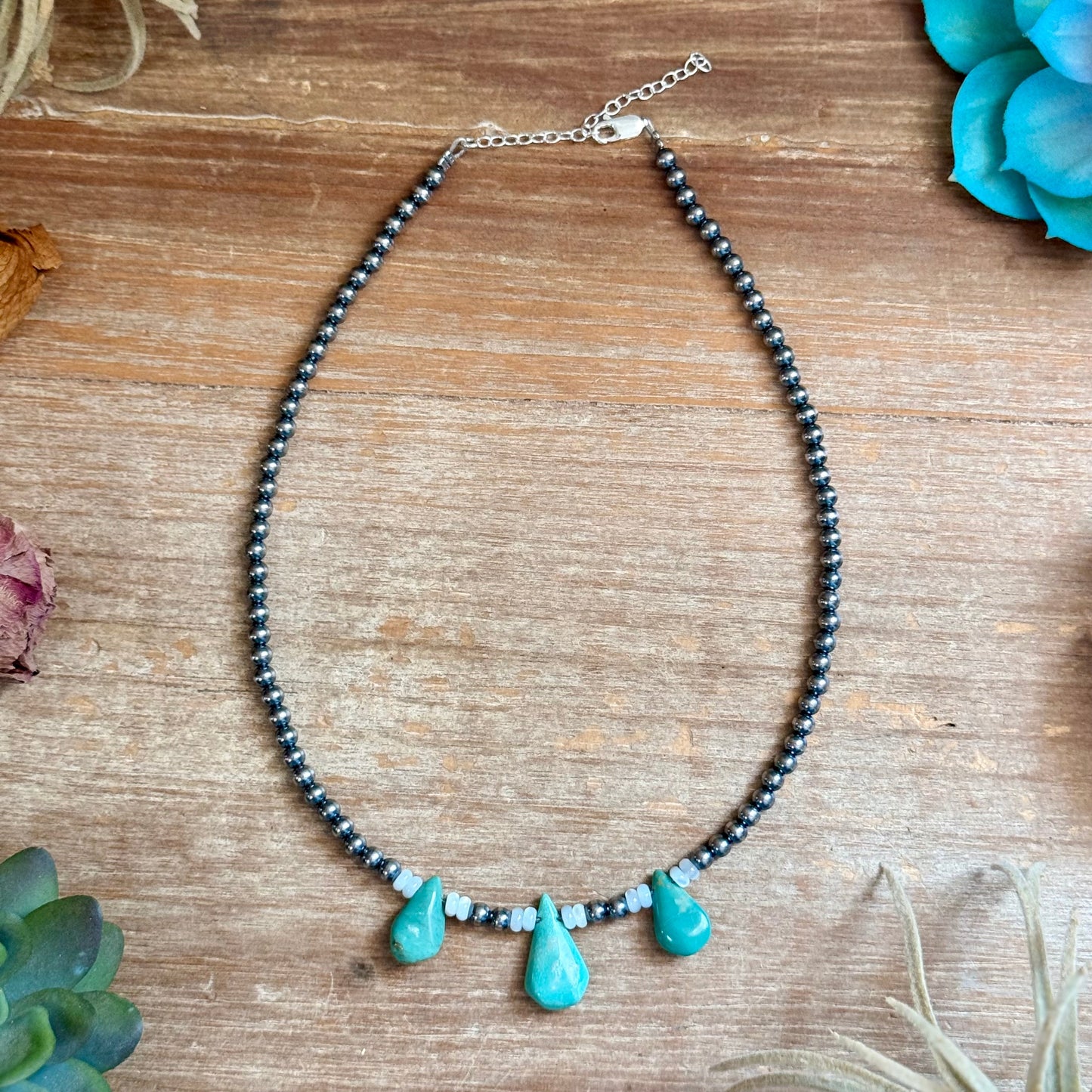 Turquoise Teardrop & Freshwater Pearl Necklace