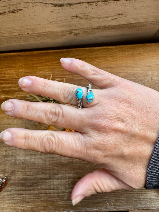 Band Ring- adjustable- Kingman turquoise ring and sterling silver