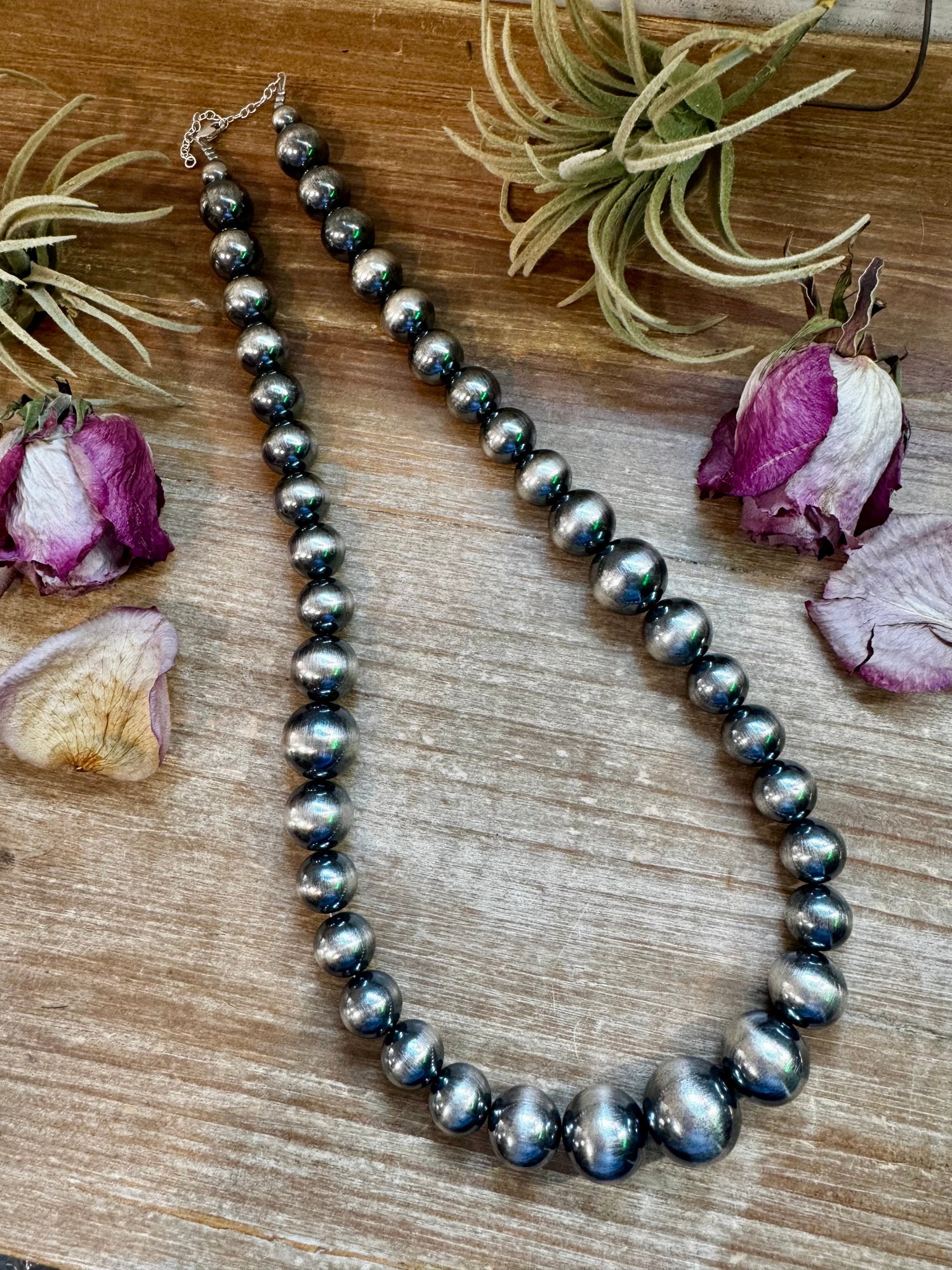 24-inch sterling silver pearl necklace with graduated beads from 6mm to 20mm, handmade by The Bijoux FAB in the USA