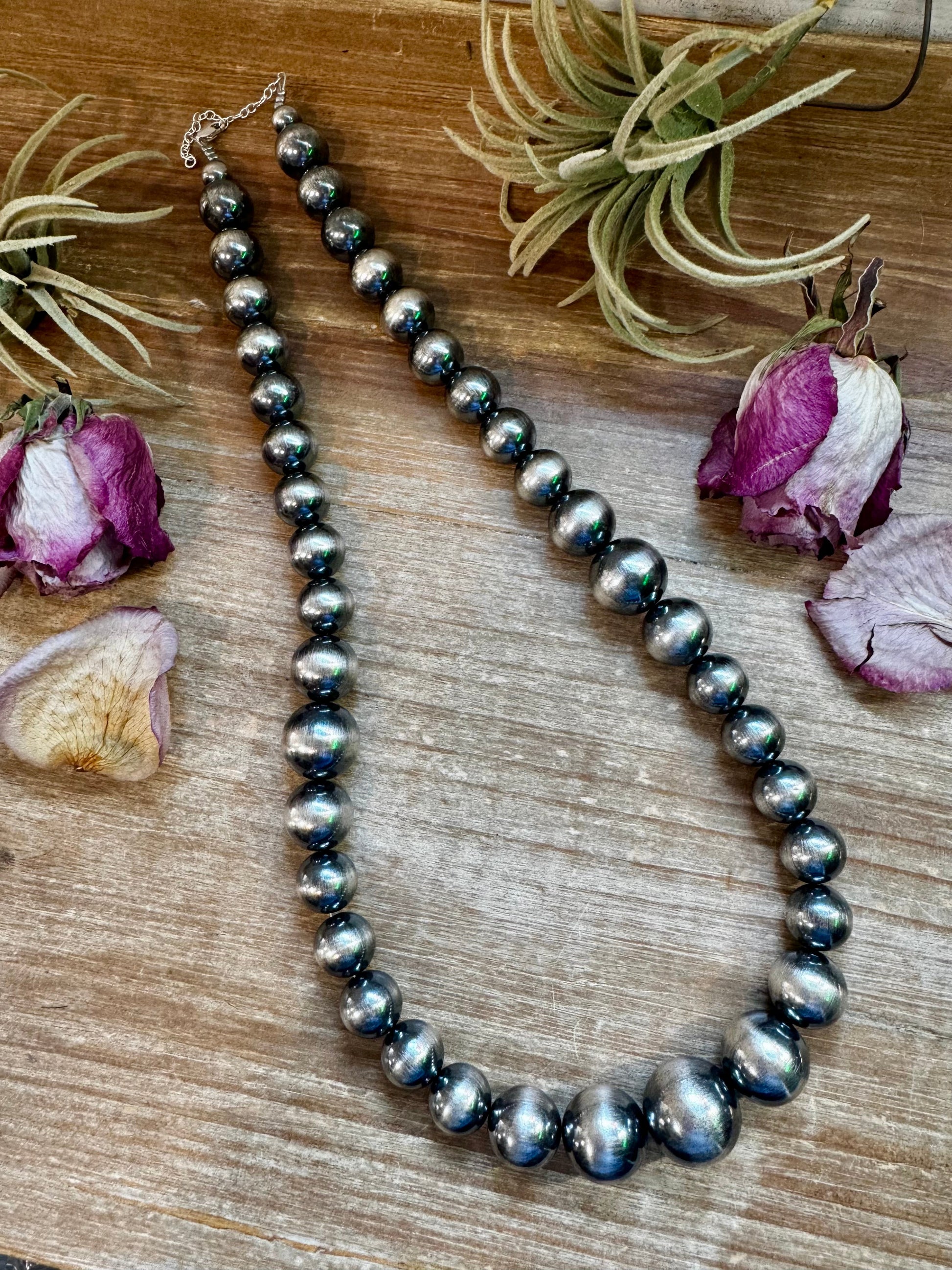24-inch sterling silver pearl necklace with graduated beads from 6mm to 20mm, handmade by The Bijoux FAB in the USA