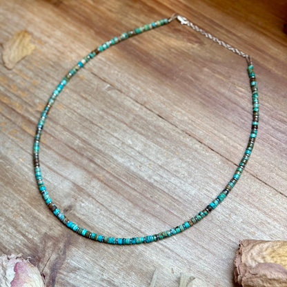 Turquoise Heishi & Hematite Necklace – 18"