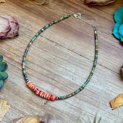 Green Turquoise & Orange Spiny Oyster Fall Necklace