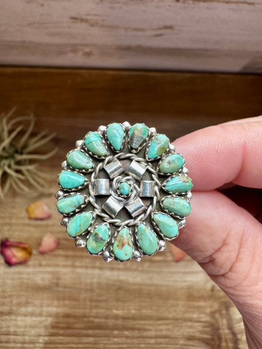 Round Cluster Ring- 2 Sizes Option - Turquoise Ring & Sterling Silver