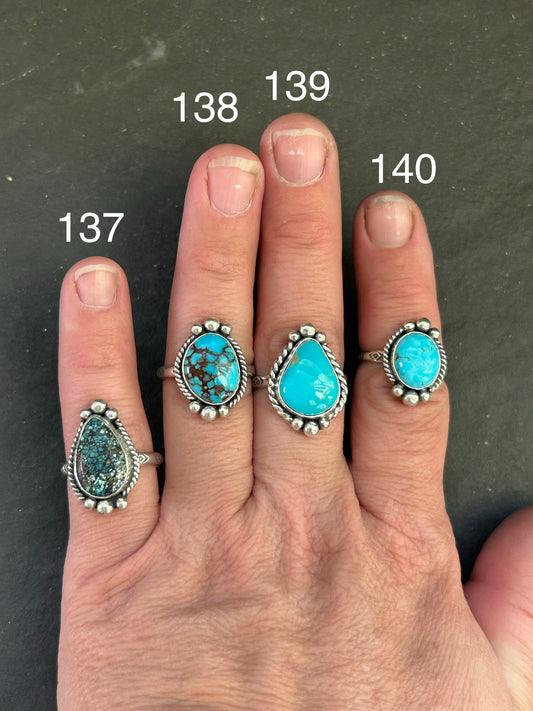 Sterling silver stamped stacking ring with Kingman turquoise and Medicine Man eye pattern by Texas artist Jason Ogg
