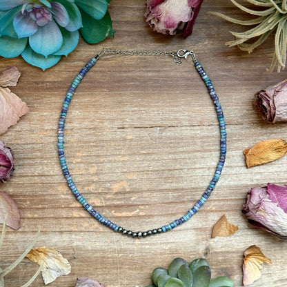 14 inch purple dolomite choker with sterling silver pearls and extender handmade in the USA by The Bijoux FAB