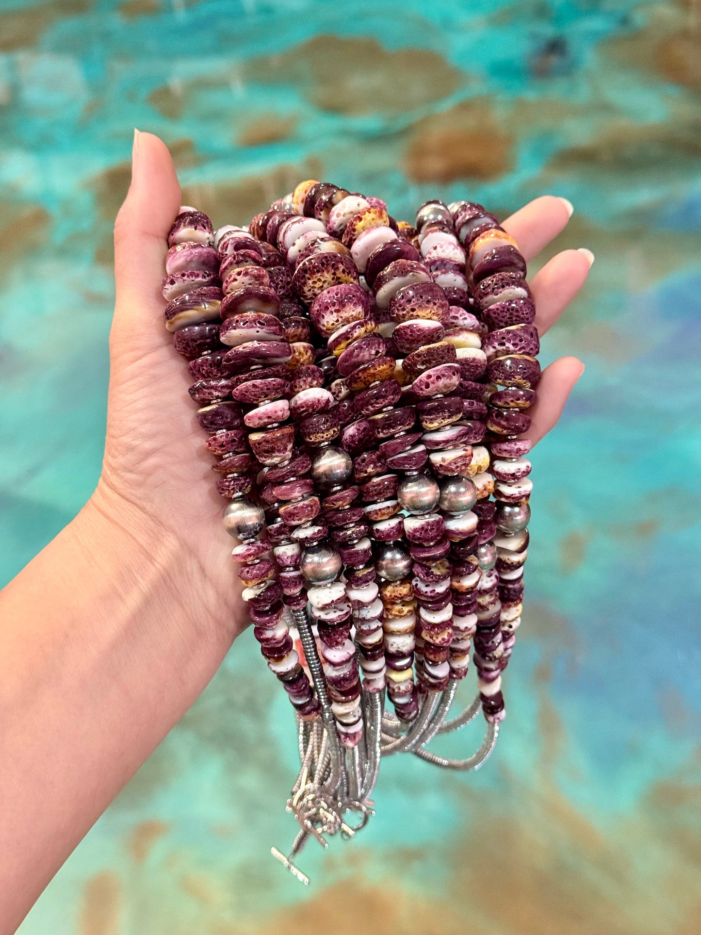 22-Inch Graduated Purple Spiny Sterling Silver Pearl Necklace