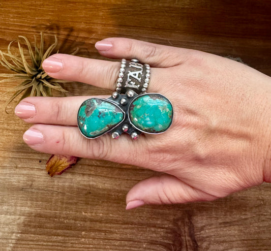 MJ collection - 2 turquoise stone ring - adjustable - sterling silver