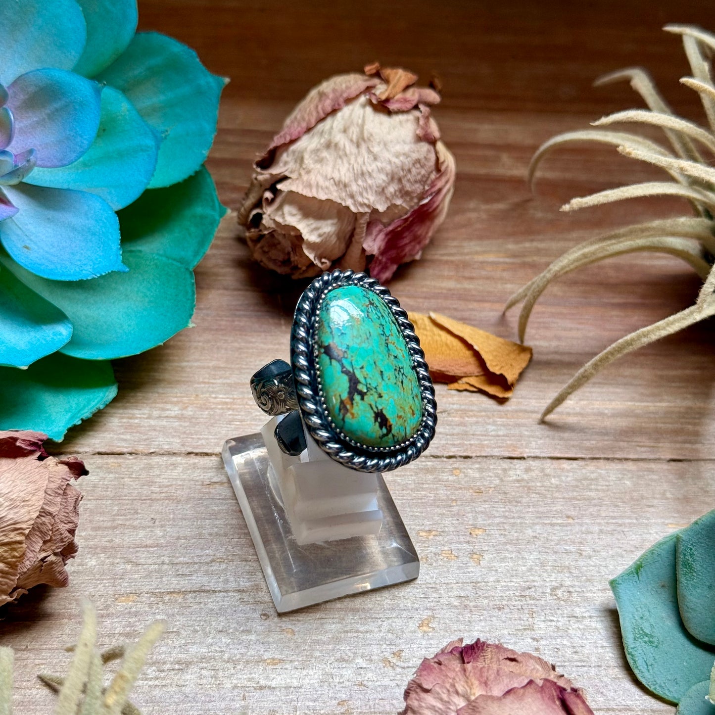 MJ Freeform Green Turquoise Adjustable Sterling Silver Ring