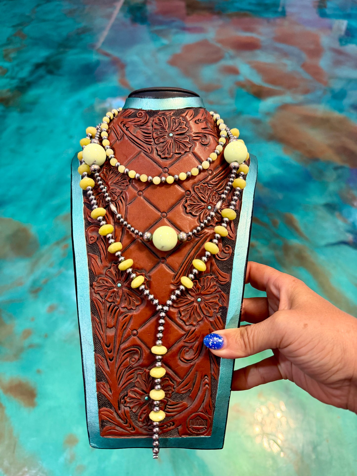 The Jaci Set – Three-Piece Lemon Jade & Neon Magnesite Necklace Set