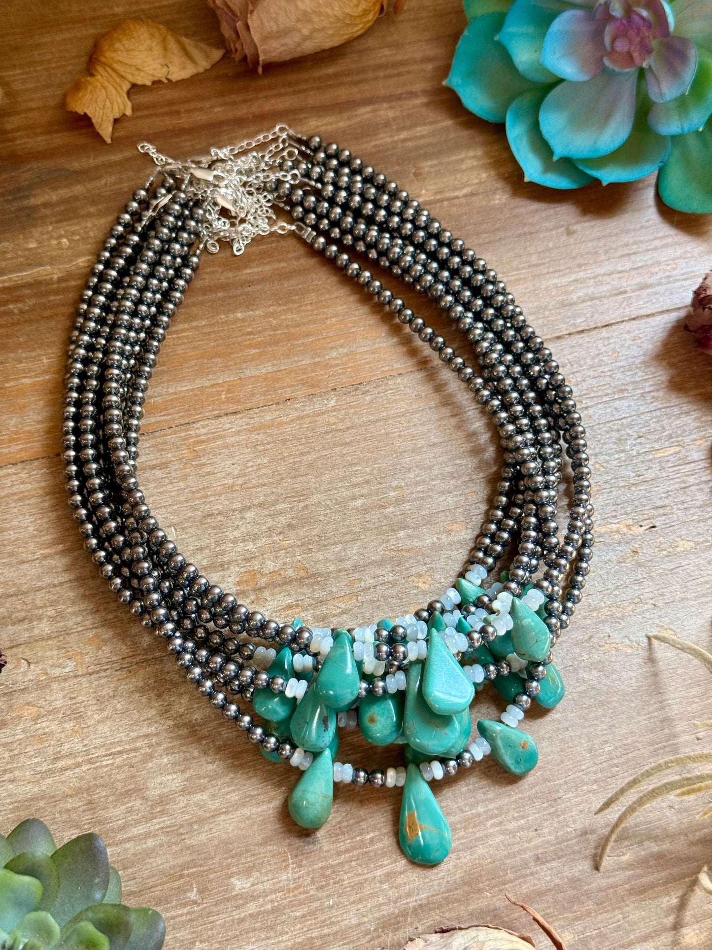 Turquoise Teardrop & Freshwater Pearl Necklace