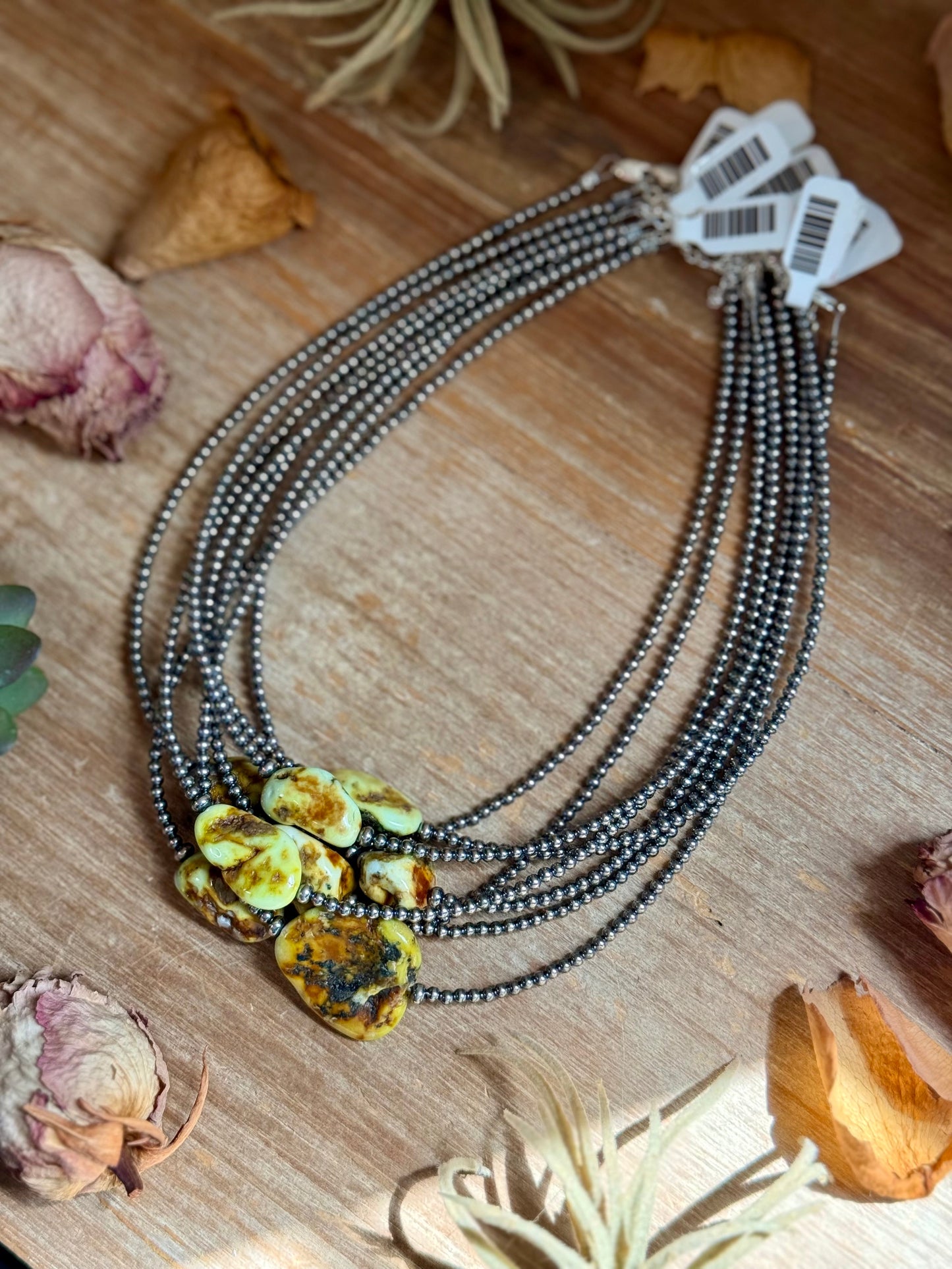 3mm Sterling Silver Pearl & Palomino Variscite Necklace