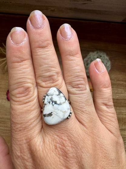 Ring - Size 9- White Buffalo Ring & sterling silver