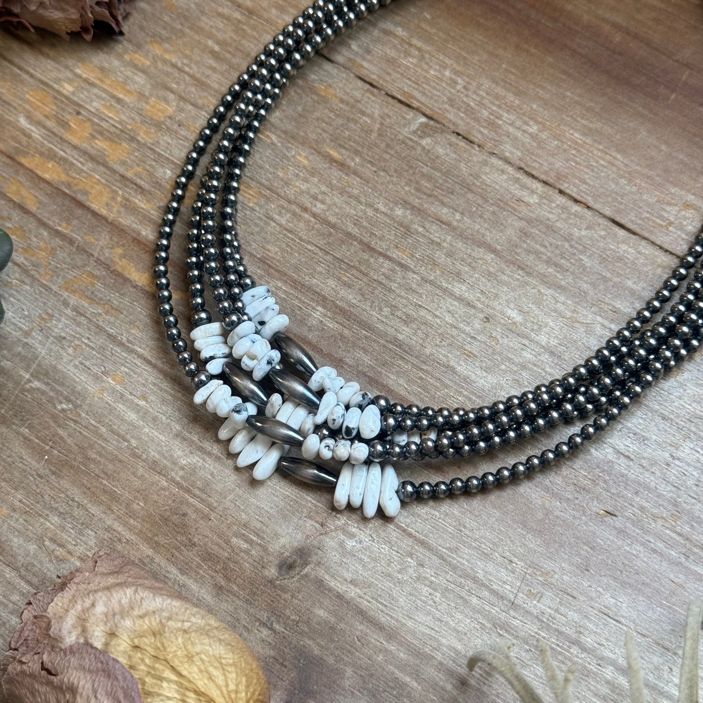 White Buffalo Nugget & Sterling Silver Torpedo Necklace