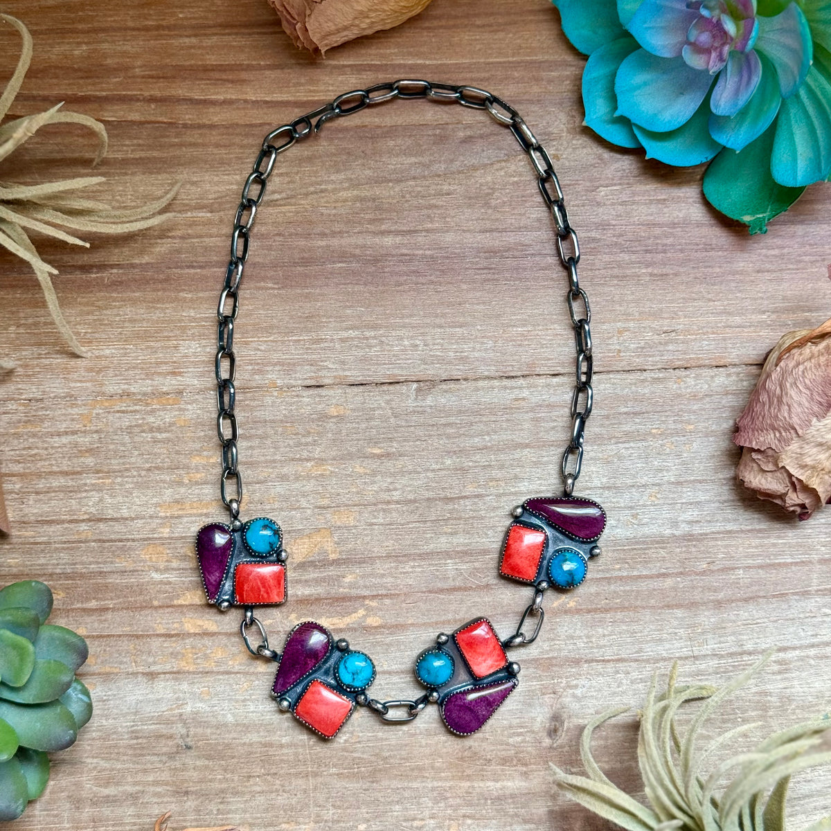 One-of-a-Kind Turquoise & Spiny Oyster Three-Charm Choker