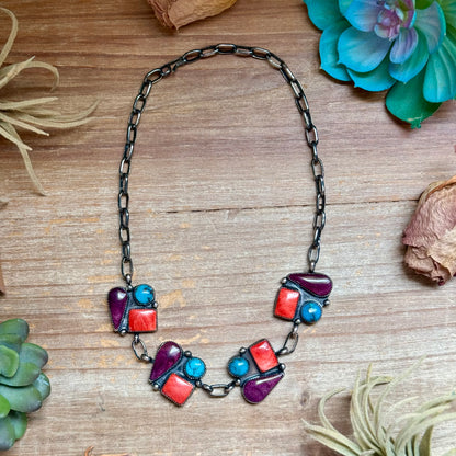 One-of-a-Kind Turquoise & Spiny Oyster Three-Charm Choker