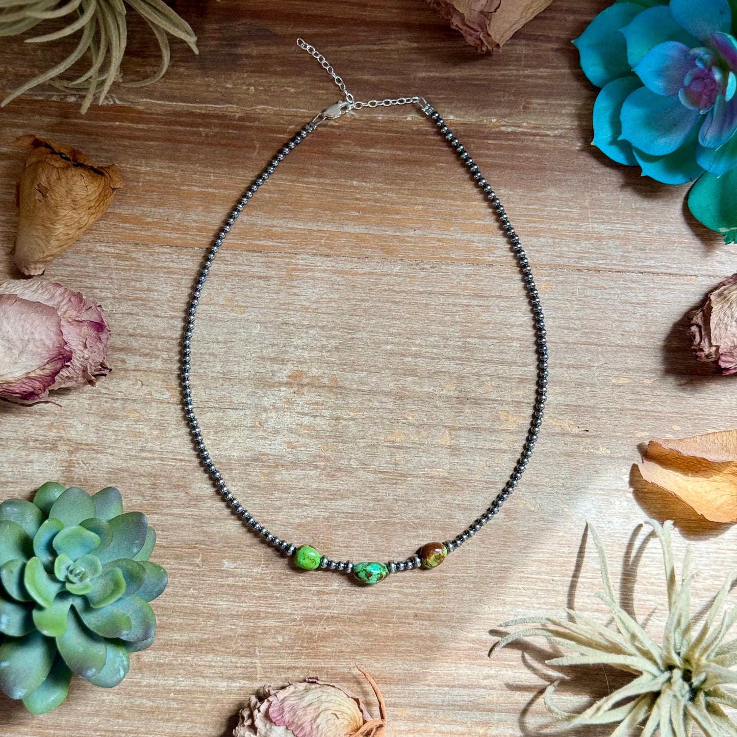 3mm Sterling Silver Pearl & Sonoran Gold Turquoise Necklace
