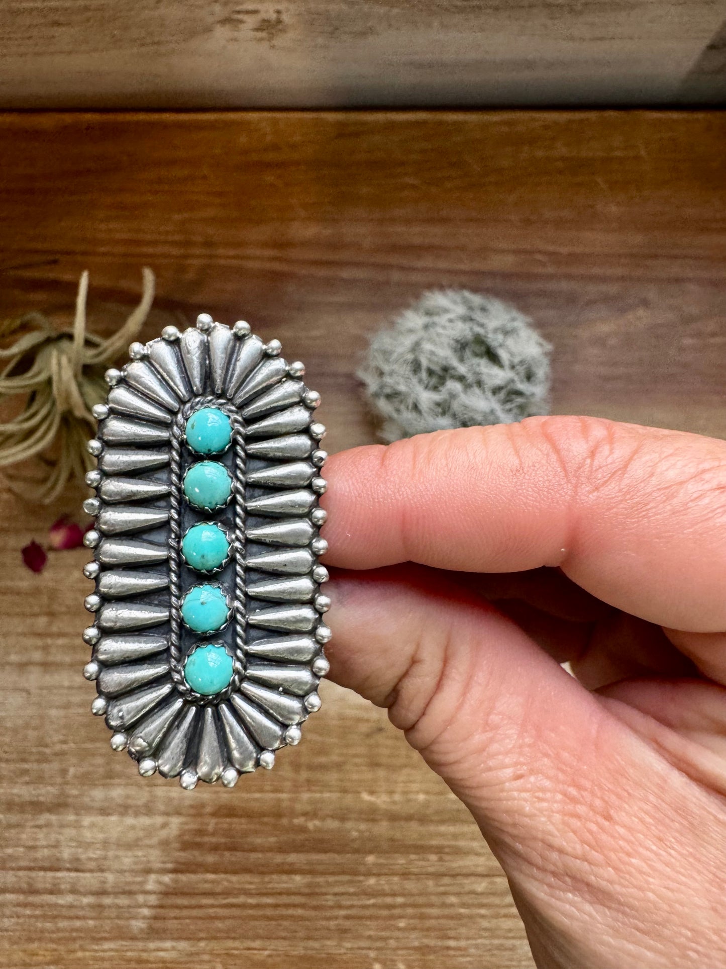 Cluster Ring - Adjustable - kingman turquoise and sterling silver