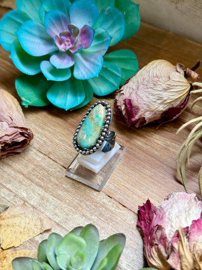 MJ Light Green Turquoise Sterling Silver Ring – Adjustable Oval