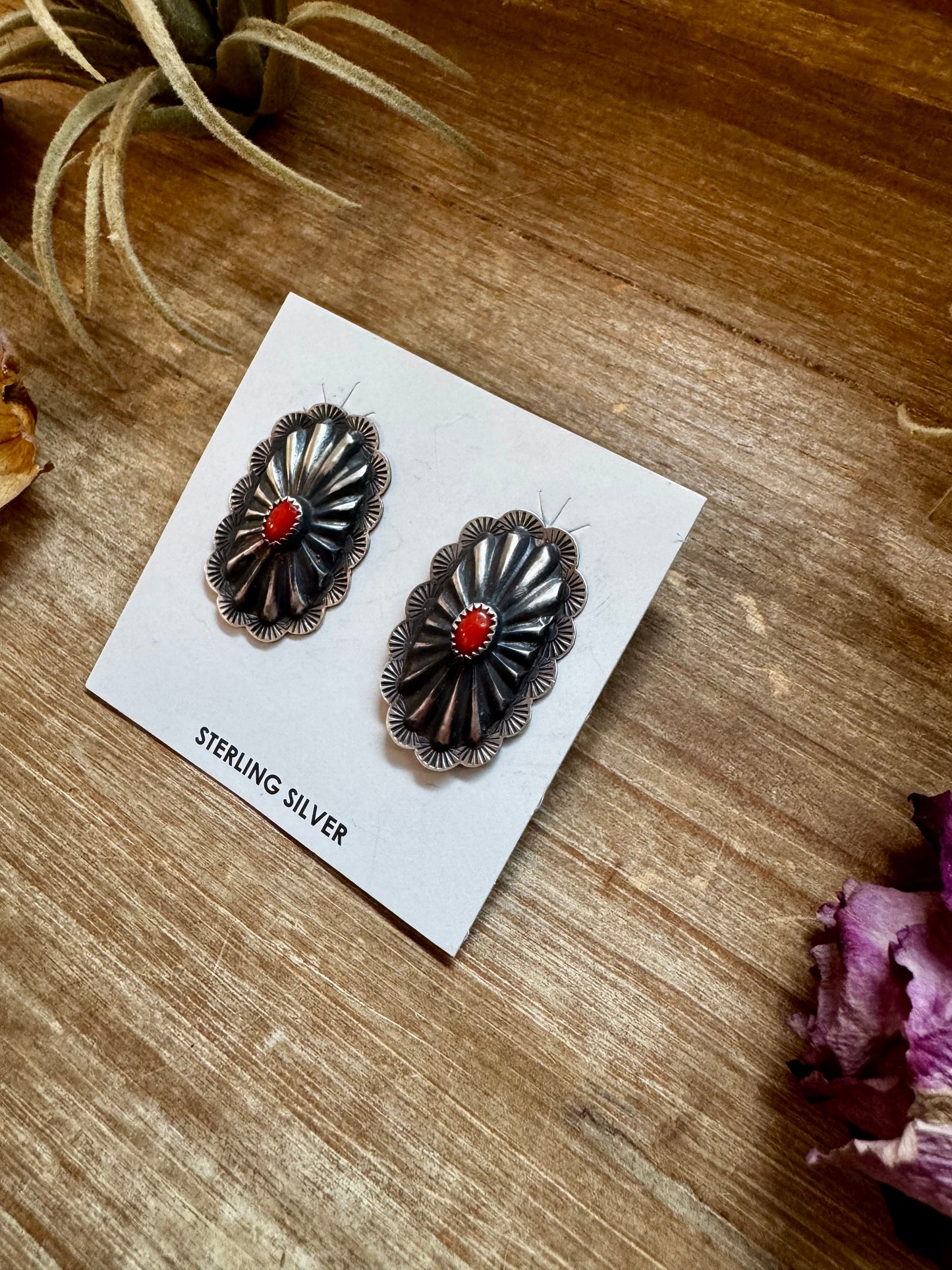 Red Stud Earrings Concho earrings – Sterling Silver