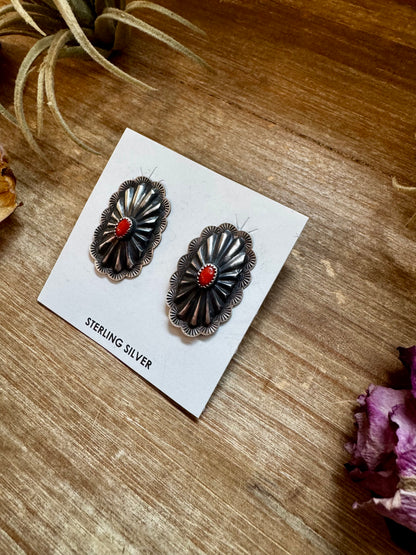 Red Stud Earrings Concho earrings – Sterling Silver