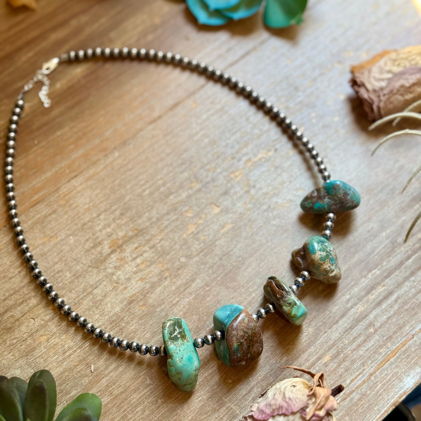 Chunky Green Turquoise Nugget Necklace – 19" Plus Extender