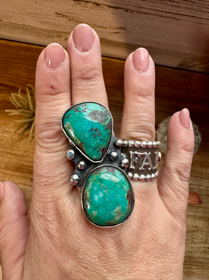 MJ collection - 2 turquoise stone ring - adjustable - sterling silver