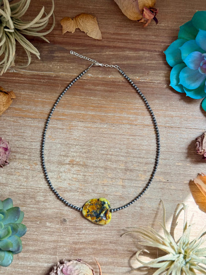 3mm Sterling Silver Pearl & Palomino Variscite Necklace