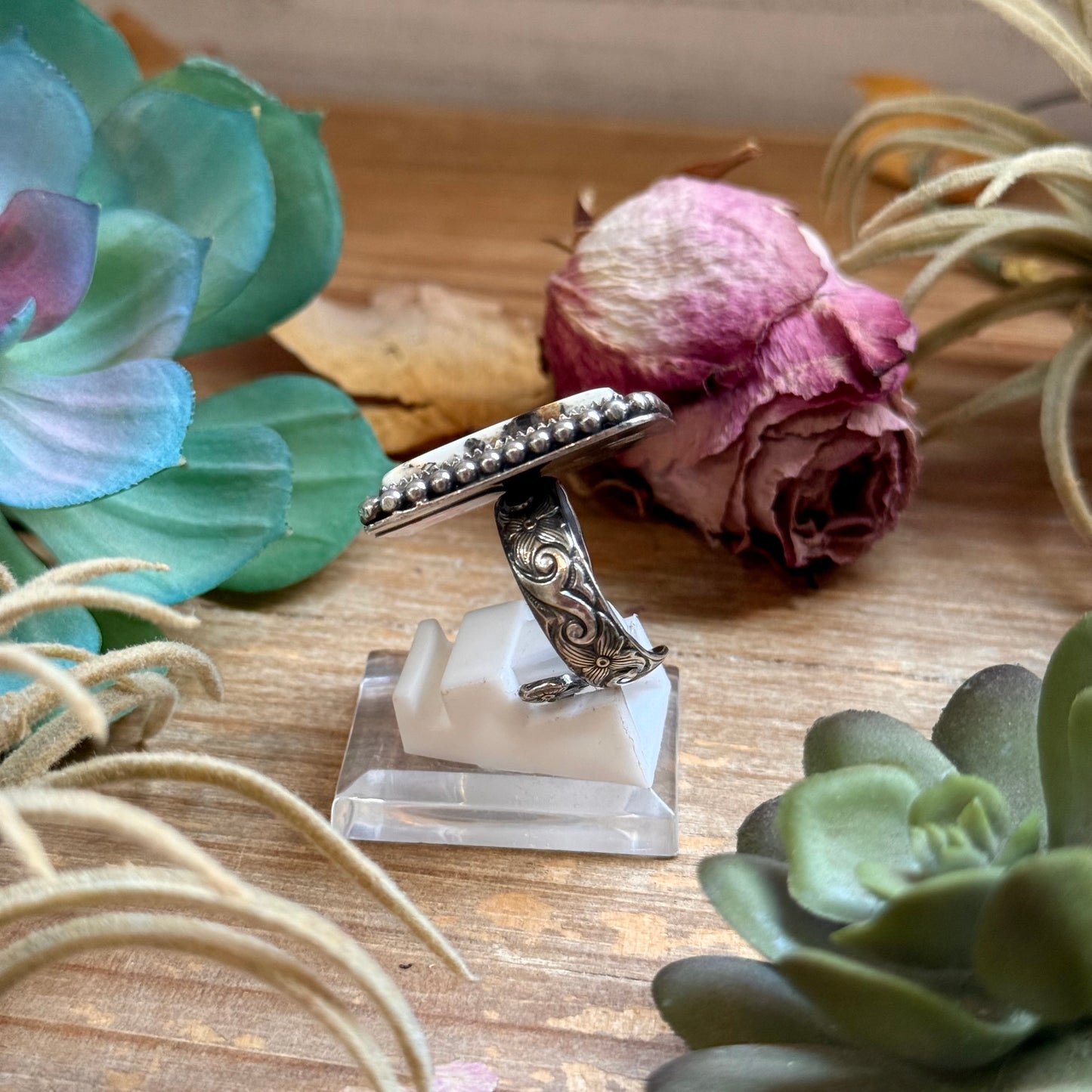 Mj ring - White Buffalo Adjustable Ring Square