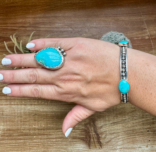 MJ collection - big turquoise stone ring - adjustable - sterling silver