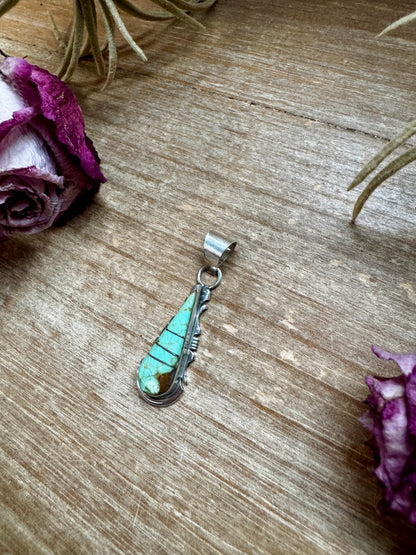 Teardrop Pendant with Kingman Turquoise – Option 3 – Sterling Silver – Native Made by SF – Fits 5mm