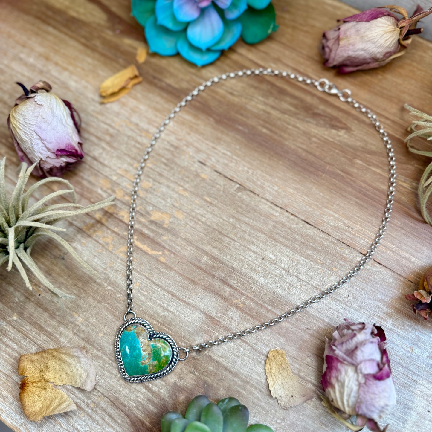 101 - Sterling Silver Kingman Turquoise Heart Bar Necklace by Jason Ogg