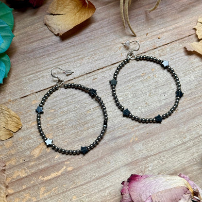 Black Onyx Star Hoop Earrings – 3mm Sterling Silver