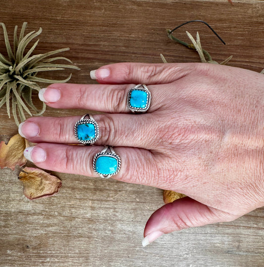 Square Kingman turquoise ring in sterling silver – sizes 6.5 and 7 available – USA made