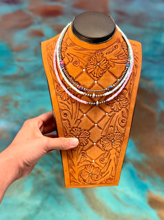 Pink Mojave, Turquoise & Pink Shell 3-Piece Necklace Stack
