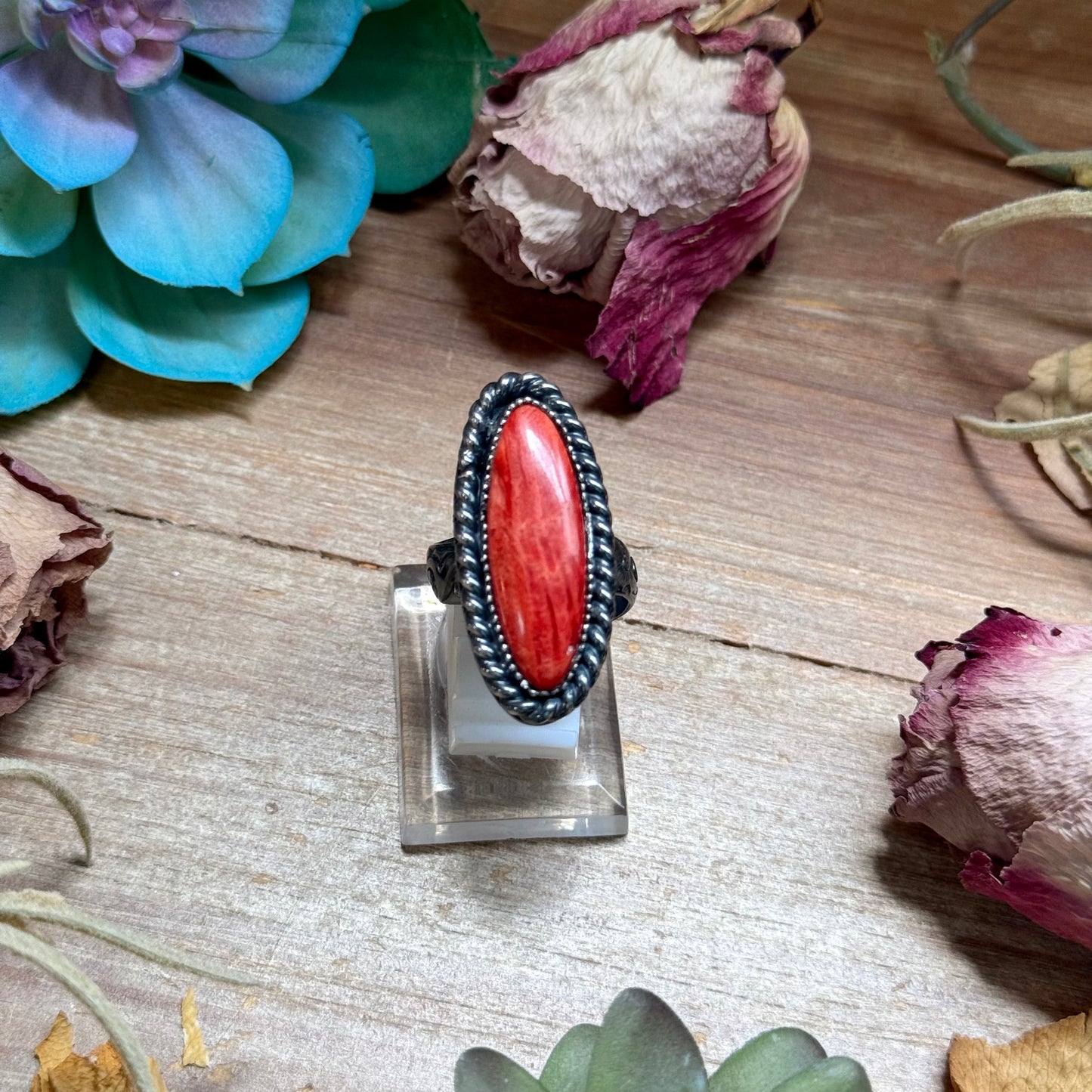 MJ Red Spiny Ring – Sterling Silver