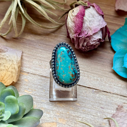 MJ turquoise ring in sterling silver with adjustable band handmade in-house in the USA

